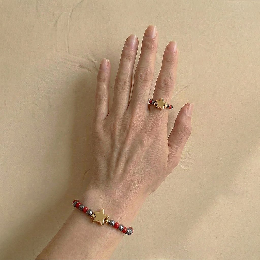 collana anello grigio rosso parure